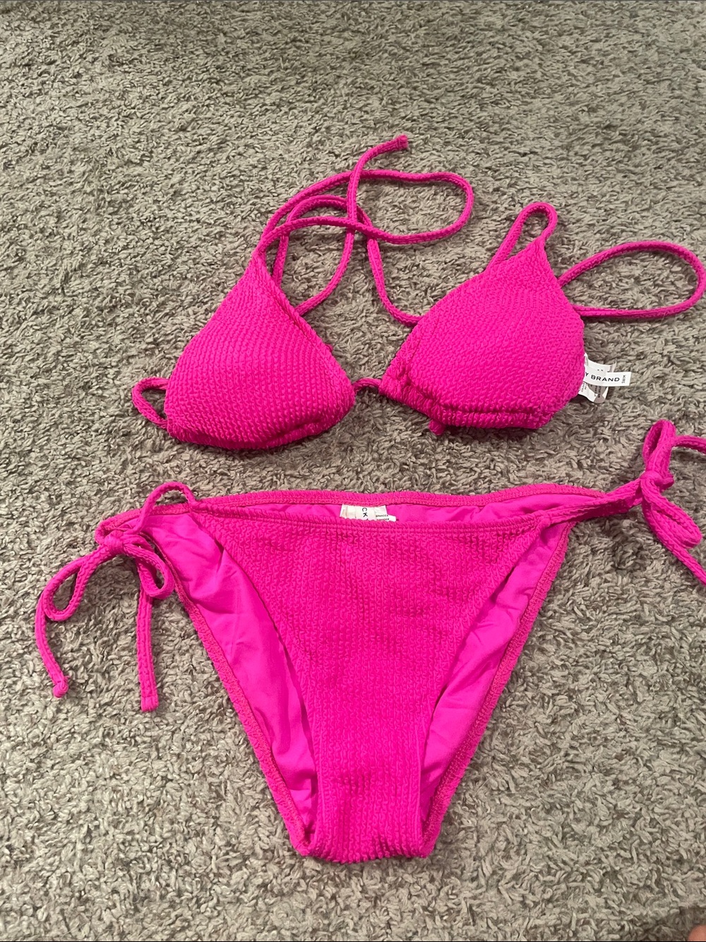 Lucky Brand Vibrant Fuchsia Textured Tie Bikini Set